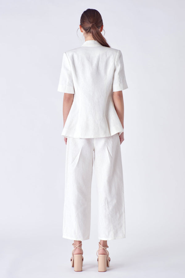 English Factory Linen Short Sleeve Blazer OFF WHITE