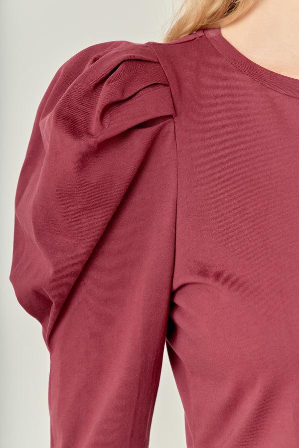 English Factory Long Puff Sleeve Mini Dress BURGUNDY