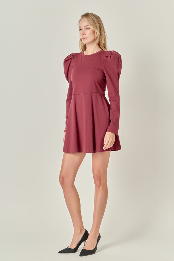 English Factory Long Puff Sleeve Mini Dress BURGUNDY