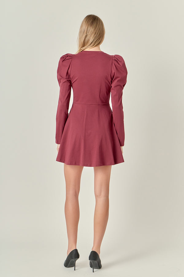 English Factory Long Puff Sleeve Mini Dress BURGUNDY