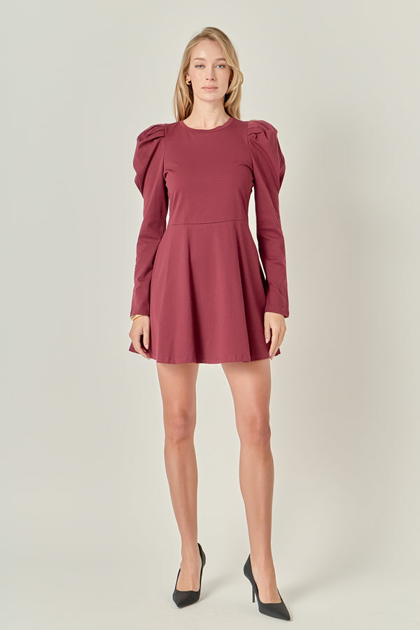 english factory Long Puff Sleeve Mini Dress BURGUNDY