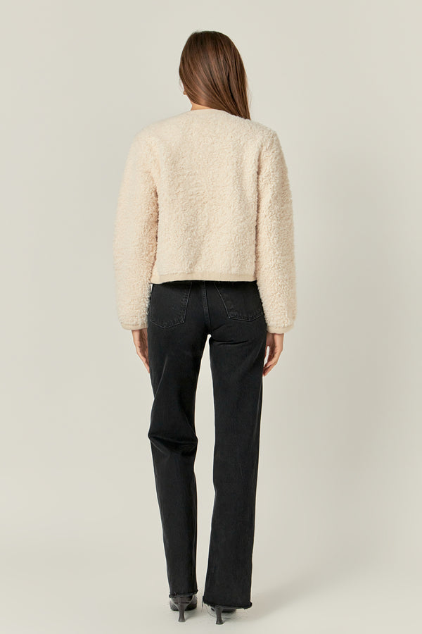 English Factory Long Sleeve Boucle Cardigan Jacket OFF WHITE