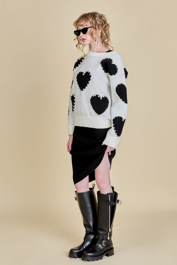 English Factory Long-Sleeve Heart Sweater BLACK MULTI