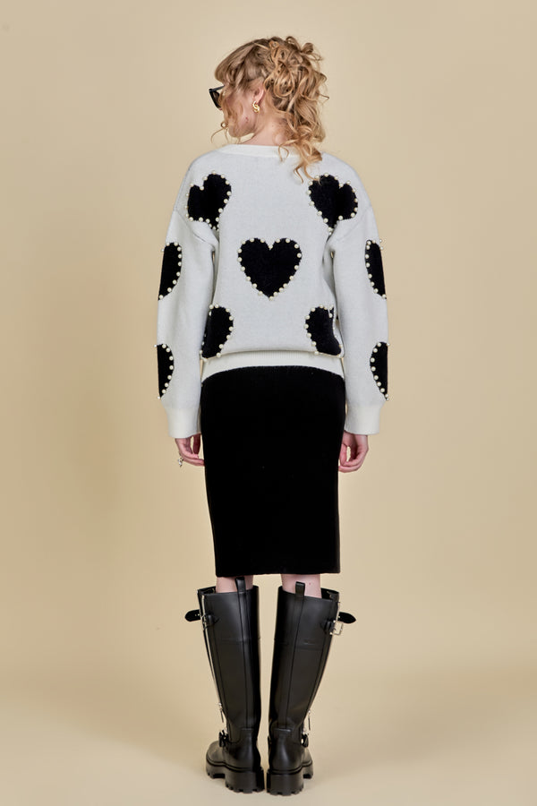 English Factory Long-Sleeve Heart Sweater BLACK MULTI