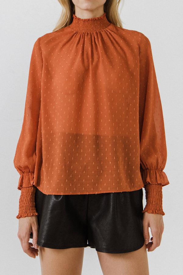 English Factory Long Sleeve Woven Top - Sale TERRACOTTA