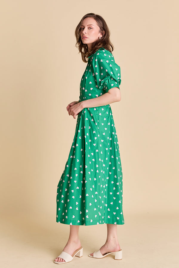 English Factory Lovelyn Heart Print Midi Dress GREEN