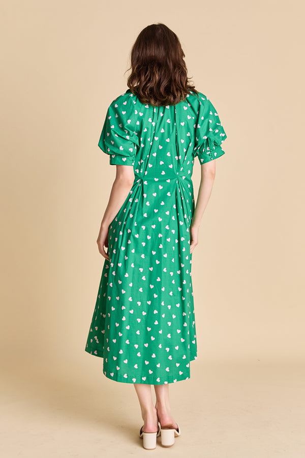 English Factory Lovelyn Heart Print Midi Dress GREEN