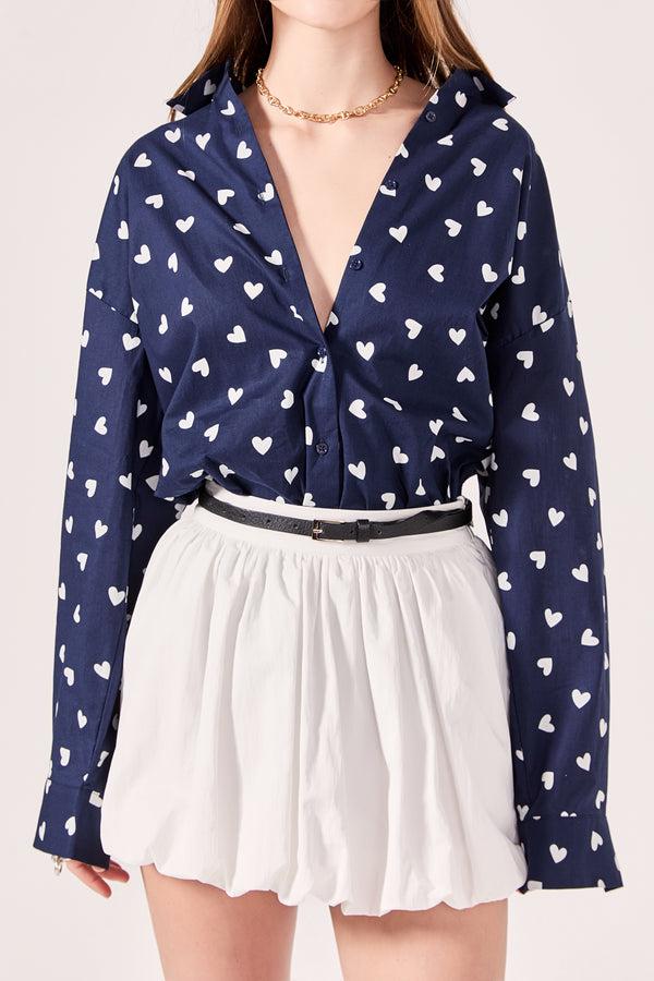 English Factory Lovelyn Heart Printed Shirt NAVY/WHITE