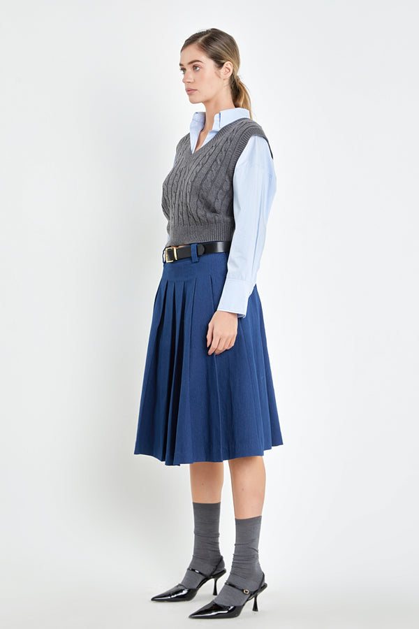 English Factory Low Waist Pleated Midi Skirt BLUE DENIM