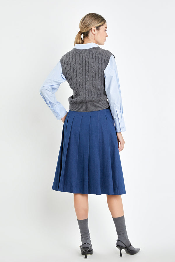 English Factory Low Waist Pleated Midi Skirt BLUE DENIM