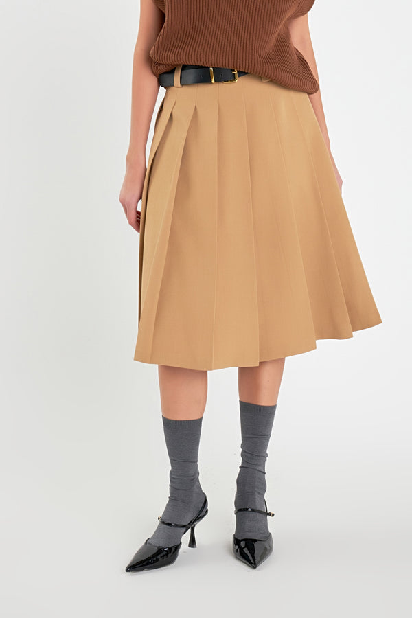 English Factory Low Waist Pleated Midi Skirt In Tan TAN