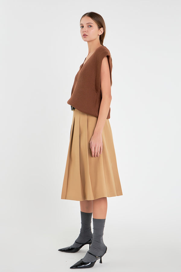 English Factory Low Waist Pleated Midi Skirt In Tan TAN