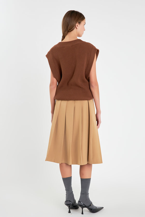 English Factory Low Waist Pleated Midi Skirt In Tan TAN