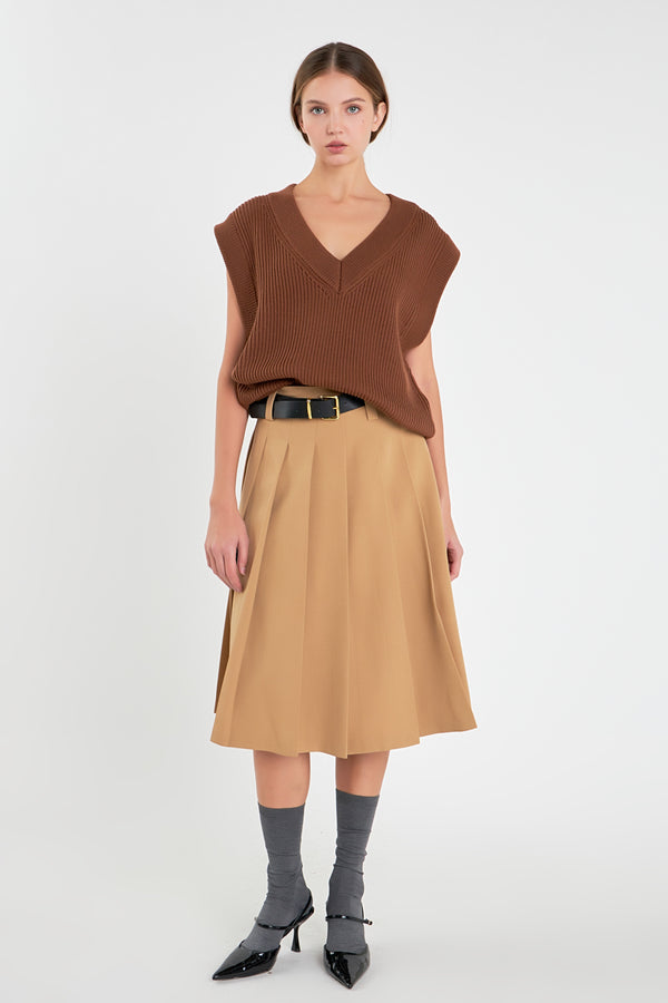 english factory Low Waist Pleated Midi Skirt in Tan TAN