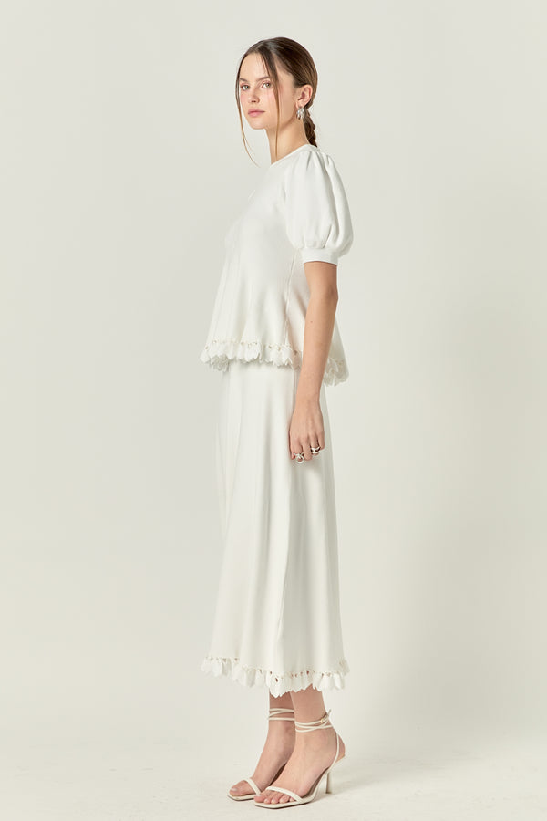 English Factory Lucia Puff Sleeve Peplum Knit Top CREAM