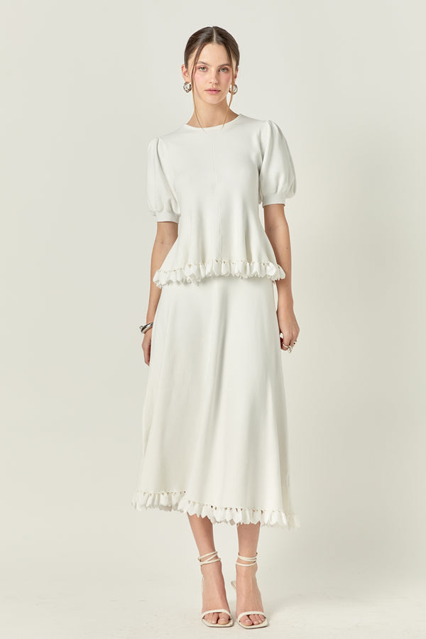 english factory Lucia Puff Sleeve Peplum Knit Top CREAM