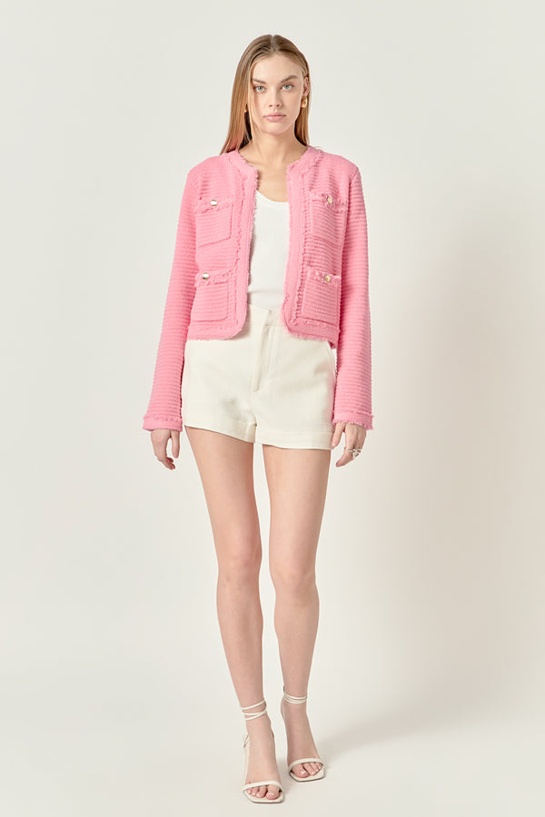 english factory Lucy Fringe Detailed Knit Cardigan LIGHT PINK