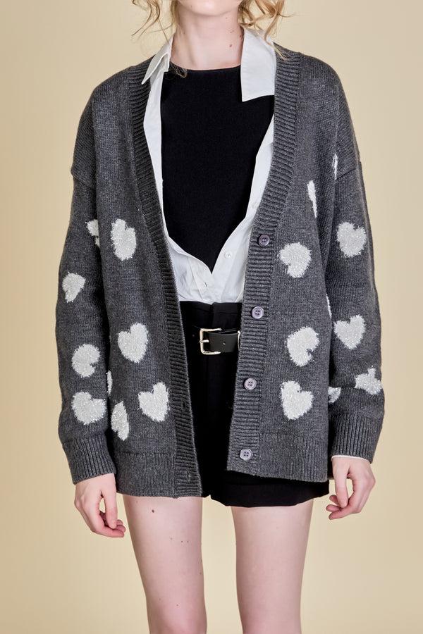 English Factory Lurex Heart Cardigan CHARCOAL/SILVER