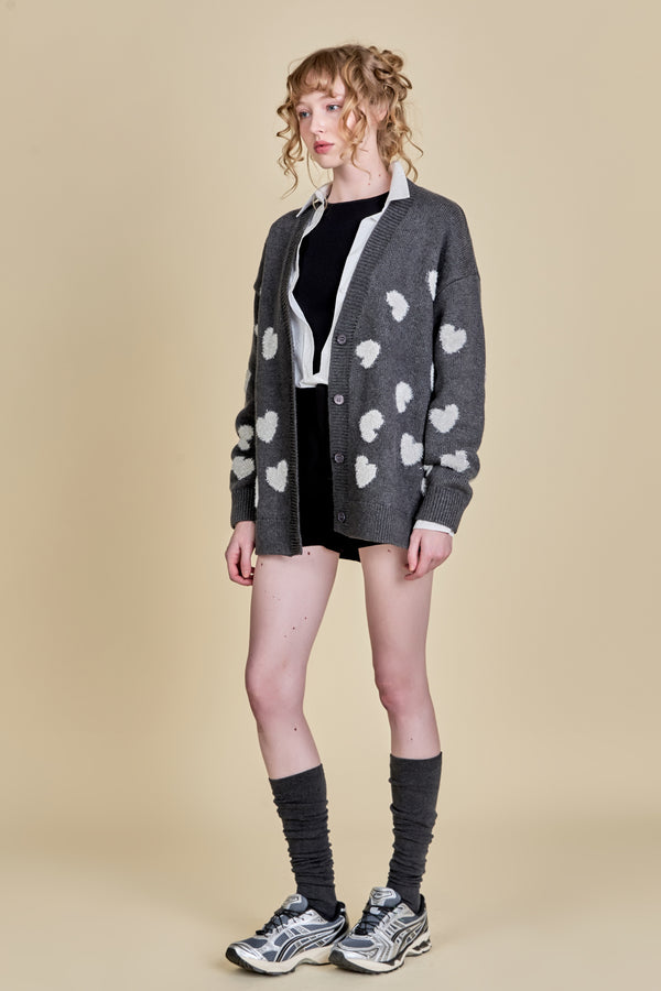 English Factory Lurex Heart Cardigan CHARCOAL/SILVER