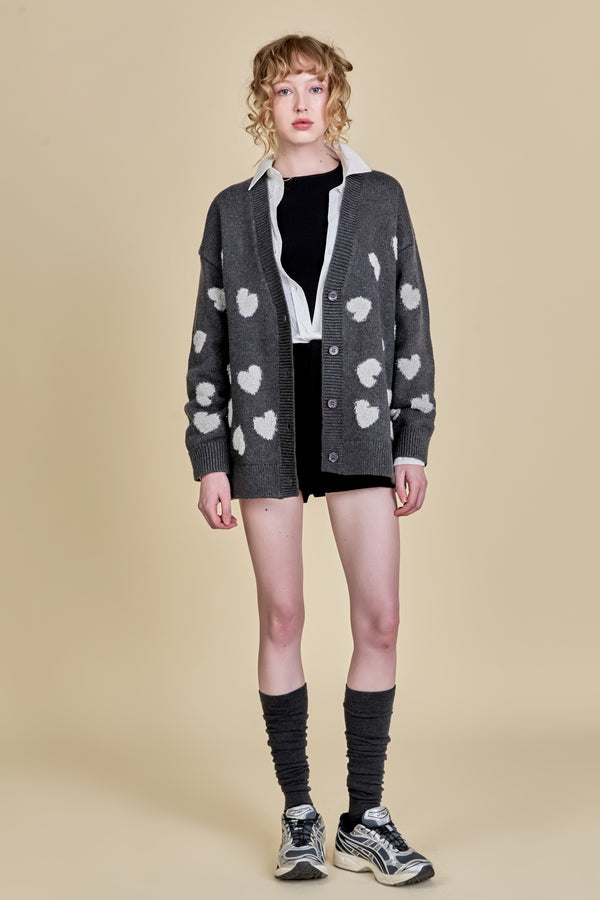 english factory Lurex Heart Cardigan CHARCOAL/SILVER