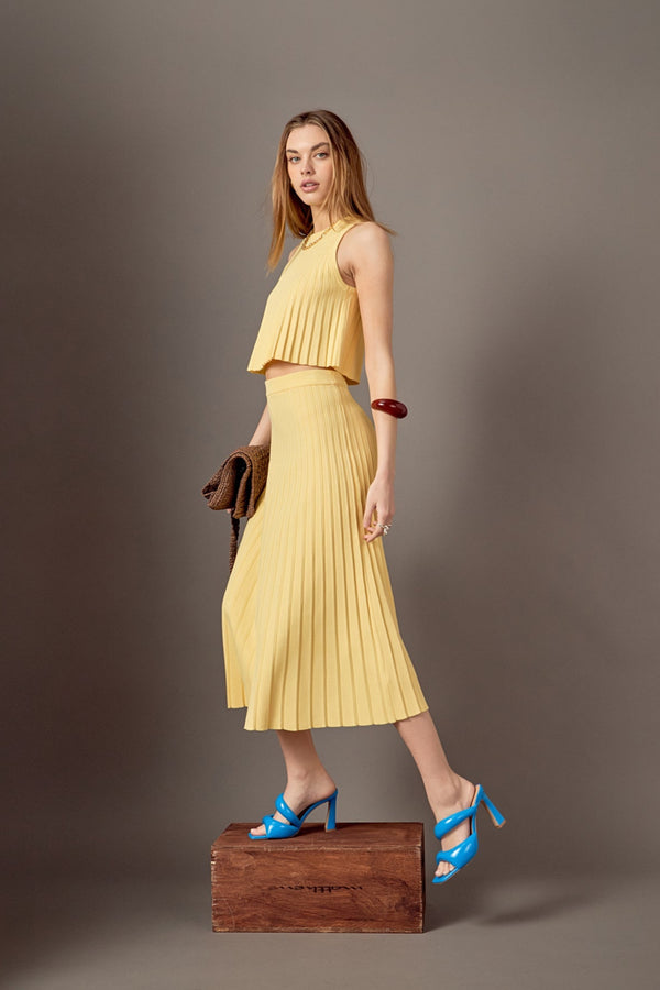 english factory Madison Pleated A-Line Skirt BUTTER YELLOW