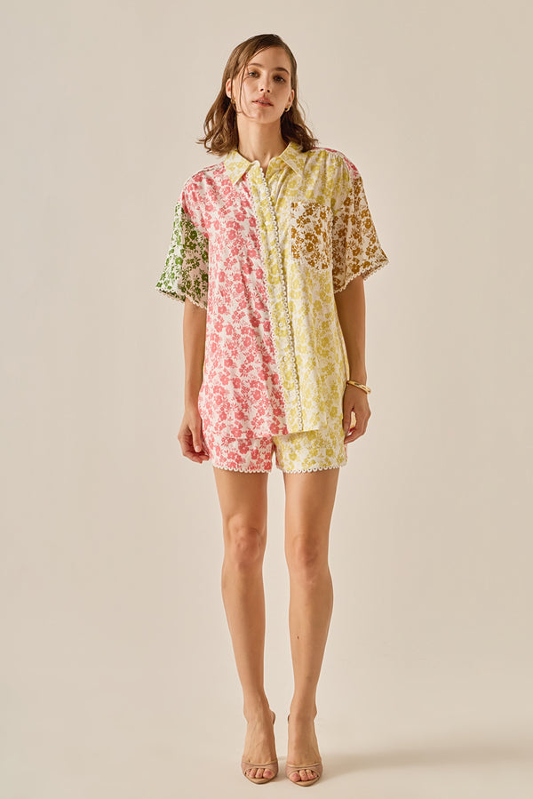 english factory Maisie Colorblock Button-Up Shirt MULTI