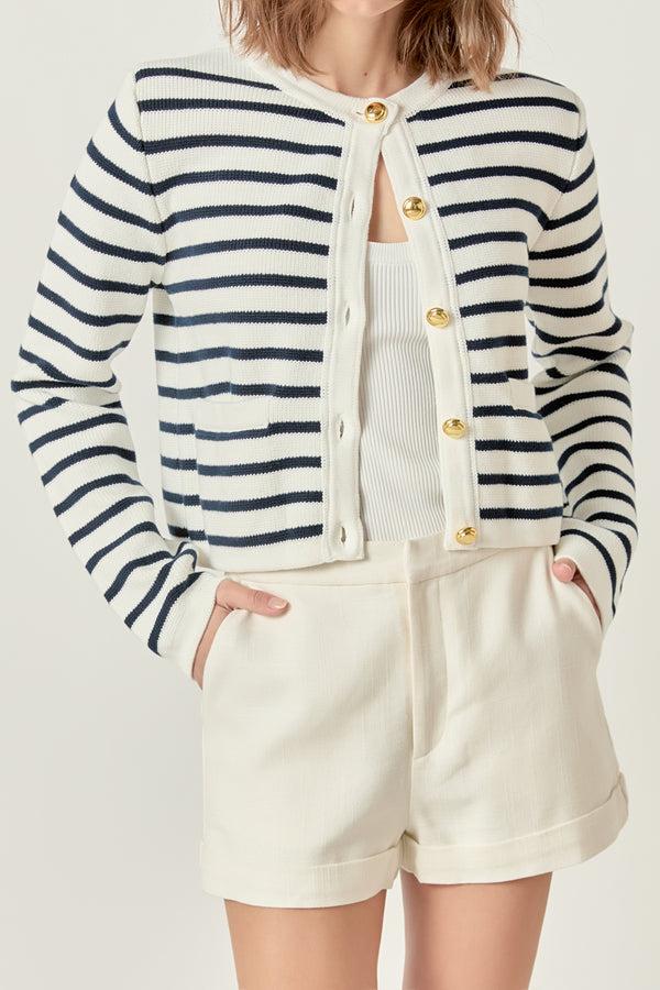 English Factory Margot Stripe Cardigan OFF WHITE/NAVY