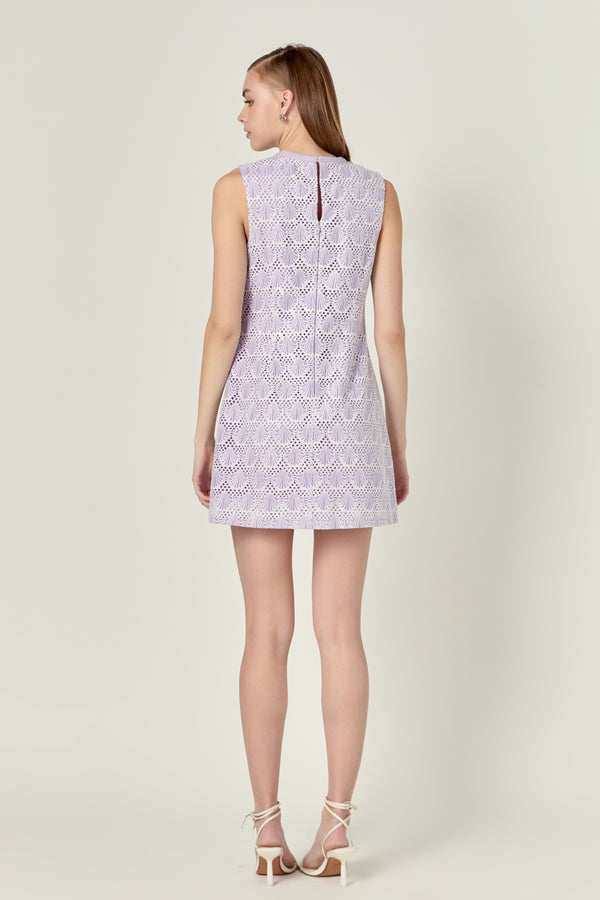 English Factory Marina Crochet Lace Mini Dress OFF WHITE/LILAC