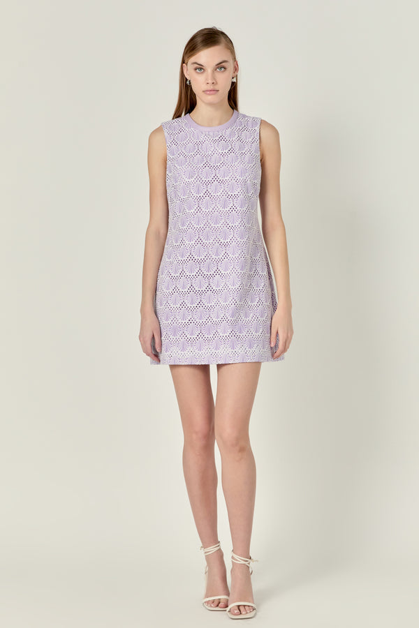 english factory Marina Crochet Lace Mini Dress OFF WHITE/LILAC