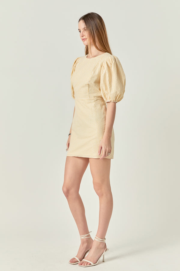 English Factory Metallic Plaid Mini Dress With Back Buttons YELLOW
