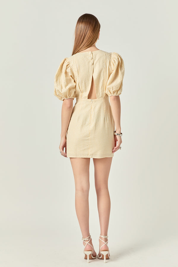 English Factory Metallic Plaid Mini Dress With Back Buttons YELLOW