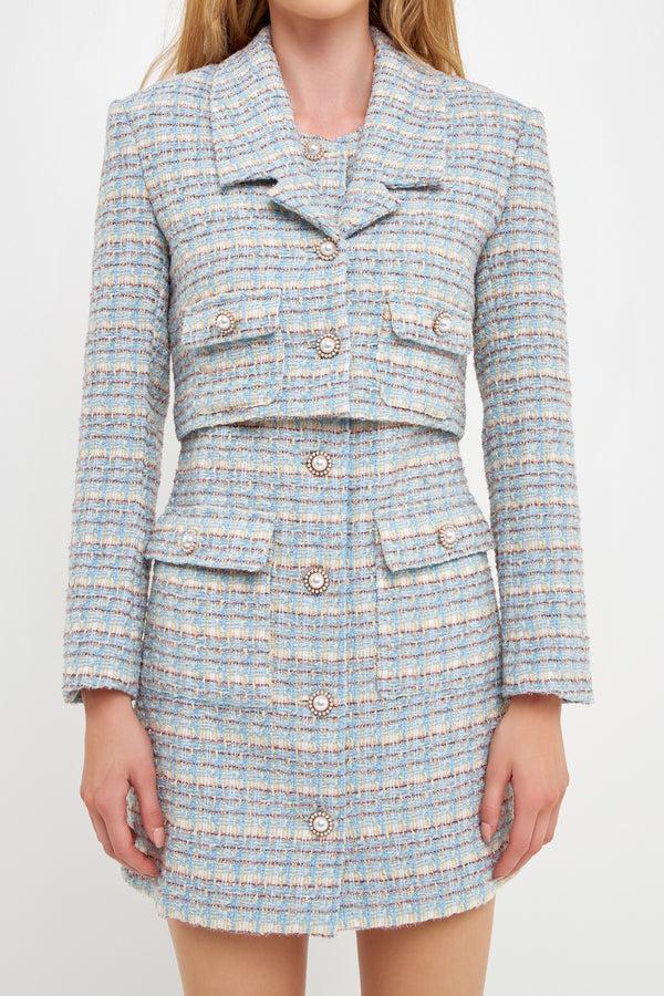 English Factory Metallic Tweed Cropped Blazer BLUE MULTI