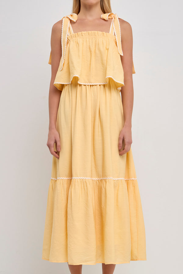 English Factory Midi Dress With Tied Shoulder Strap YELLOW