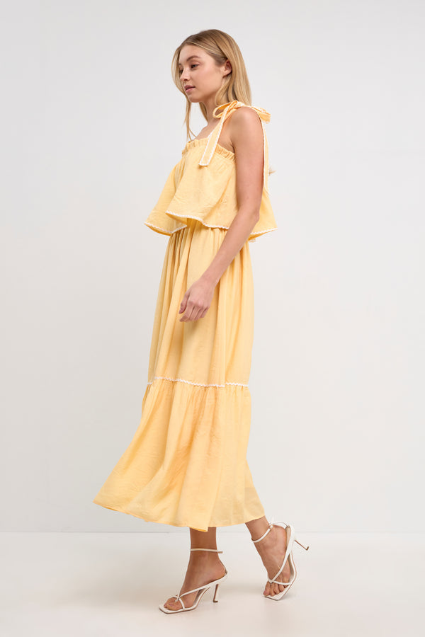 English Factory Midi Dress With Tied Shoulder Strap YELLOW
