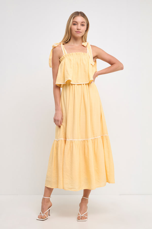 english factory Midi Dress with Tied Shoulder Strap YELLOW