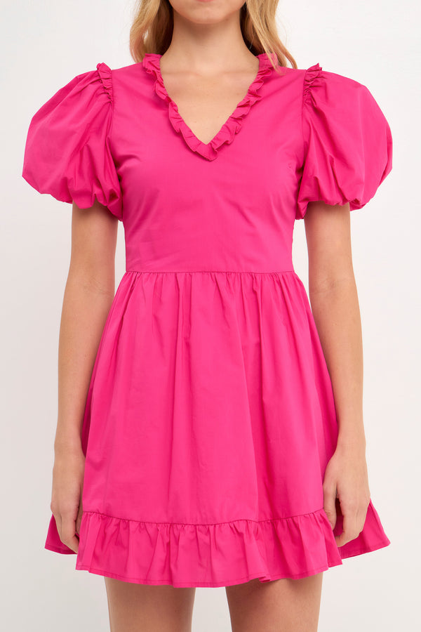 English Factory Midi Half Sleeve Ruffle Dress FUCHSIA