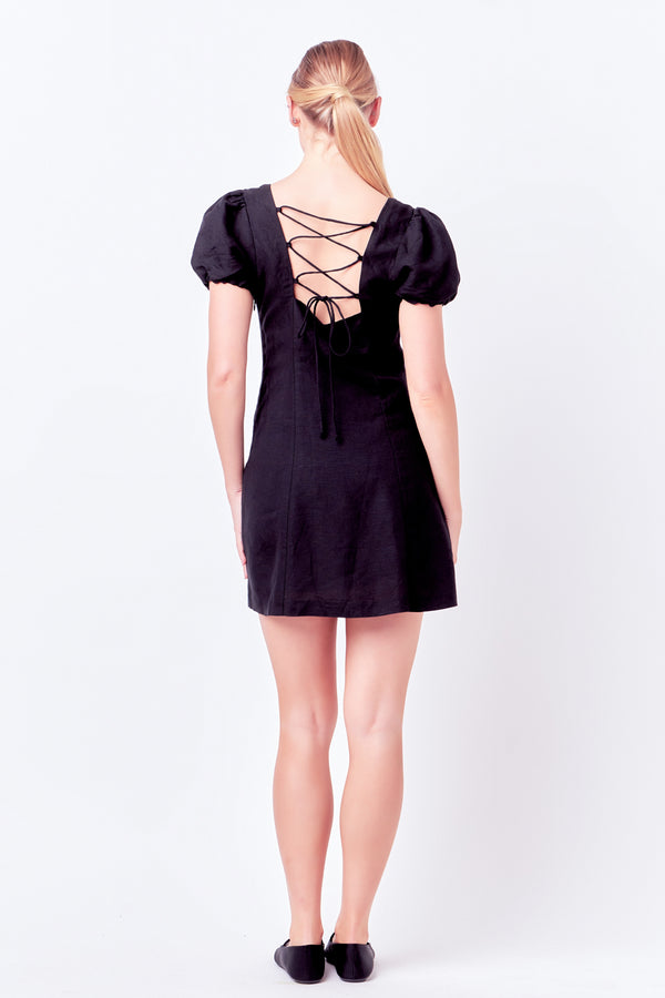 English Factory Mini Dress With Strappy Back Detail BLACK