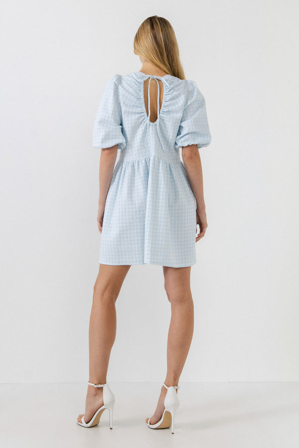 English Factory Mini Gingham Scrunched Dress POWDER BLUE