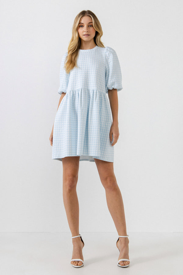 english factory Mini Gingham Scrunched Dress POWDER BLUE