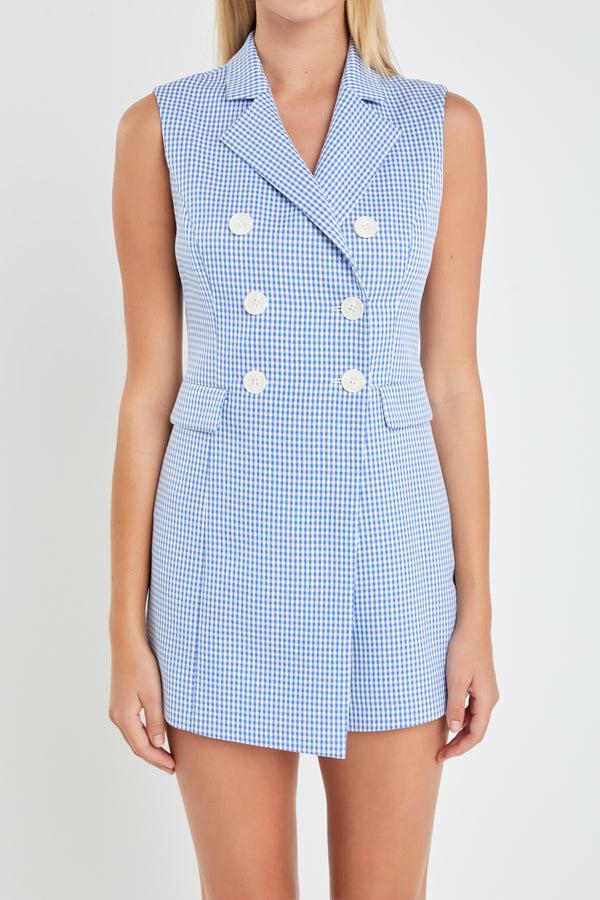 English Factory Mini Gingham Sleeveless Vest Romper BLUE
