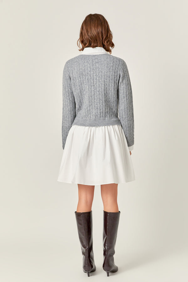 English Factory Mini Mixed Media Dress HEATHER GREY/WHITE