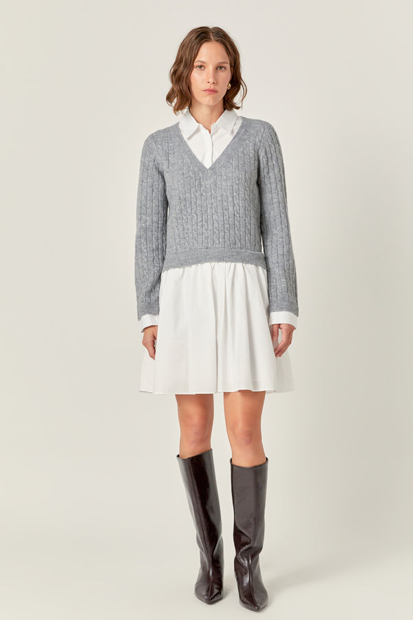 english factory Mini Mixed Media Dress HEATHER GREY/WHITE