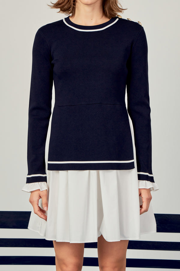 English Factory Mix Media Button Pointed Dress NAVY