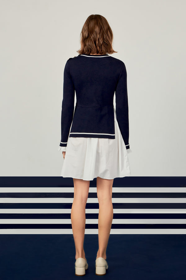 English Factory Mix Media Button Pointed Dress NAVY