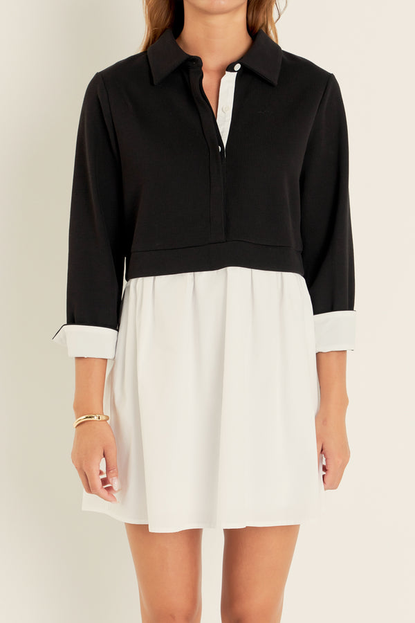 English Factory Mix Media Collared Mini Dress BLACK/WHITE