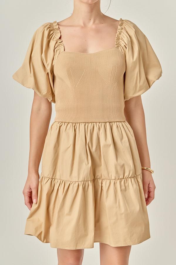 English Factory Mix-Media Mini Dress With Corset Detail LATTE