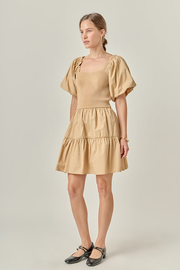 English Factory Mix-Media Mini Dress With Corset Detail LATTE