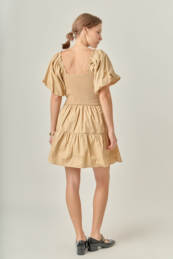 English Factory Mix-Media Mini Dress With Corset Detail LATTE