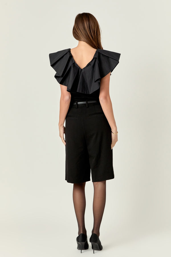 English Factory Mix Media Ruffled Sleeveless Top BLACK