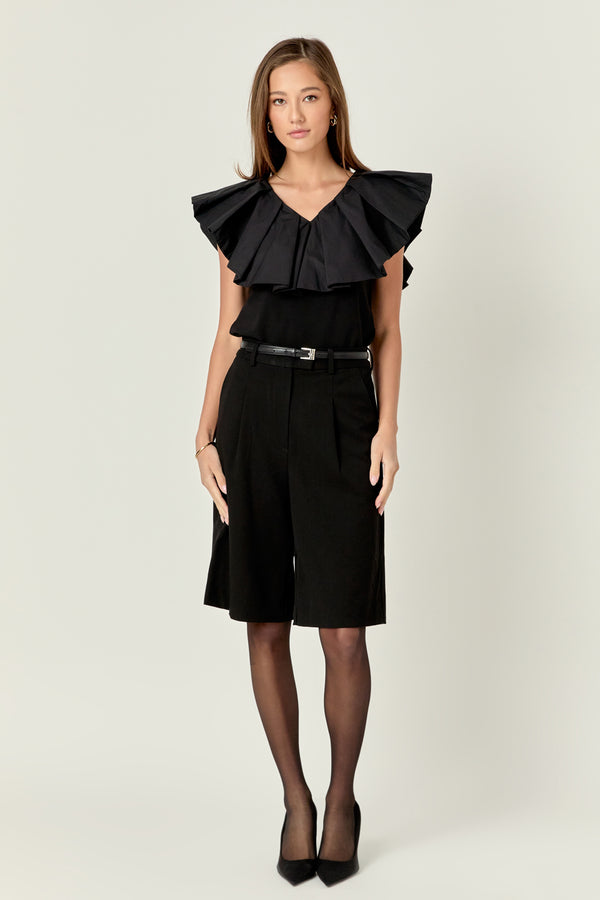 english factory Mix Media Ruffled Sleeveless Top BLACK